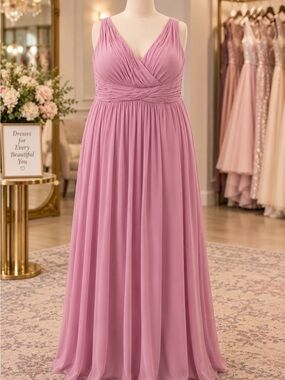 Pretty Maids Rose Pink Chiffon V-Neck Maxi Dress - Size 24